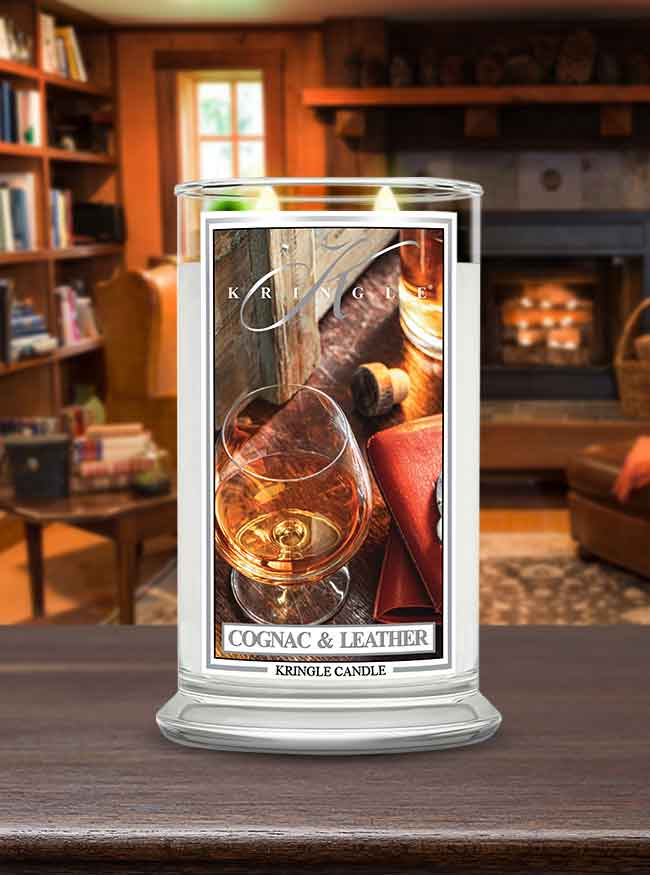 Cognac & Leather Large Classic Jar | Soy Candle - Kringle Candle Israel